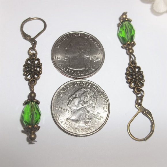 Green Earrings, Green and Bronze Earrings, Dangle Earrings, Earrings Set, 7486 - Picture 3 of 8